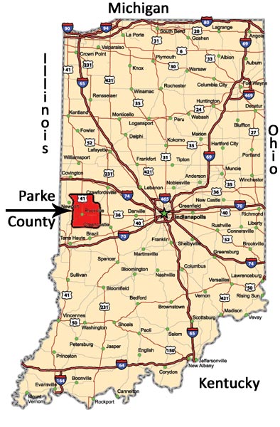 Map of Indiana showing Parke County
